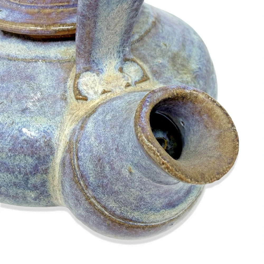 Studio Pottery Teapot Signed Iris Minc '92 Blue Glaze Art Ceramic Handmade